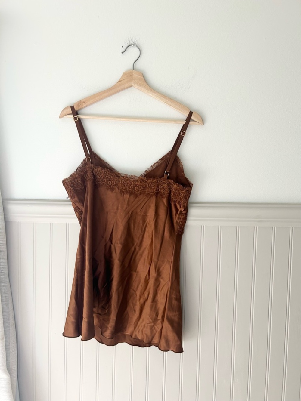 Express Bronze Brown Silk with Lace Trim Camisole - Picture 6 of 8